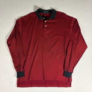 Burberrys Men’s red and black striped polo long sleeve Size Large #T0054